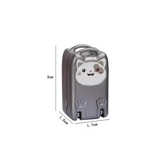 Compact folding nail clipper with cat face design and keychain, silver-gray