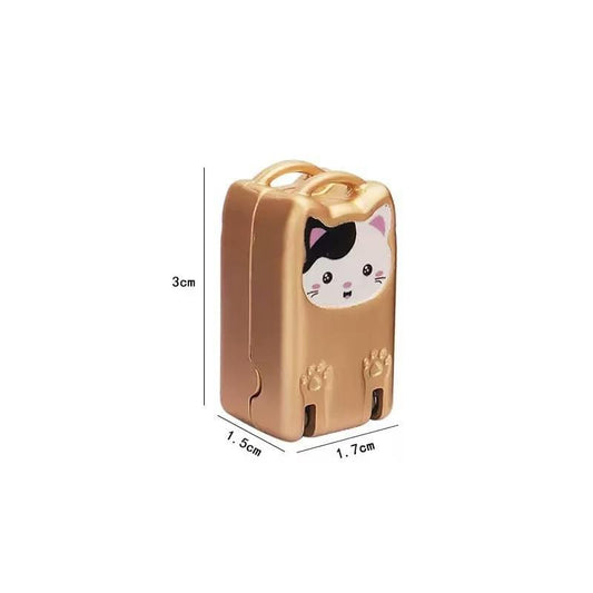 Mini folding nail clipper with cat design, gold case, stainless blade, keychain ring