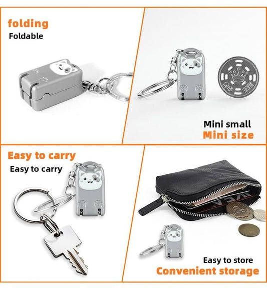 Mini folding nail clipper keychain with cat face, compact case and key ring