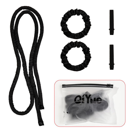 Heatless hair curler set with two long black fabric ribbons and clips