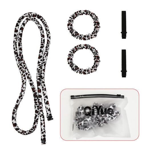 Leopard print heatless hair curler ribbon set with two long curling bands and clips