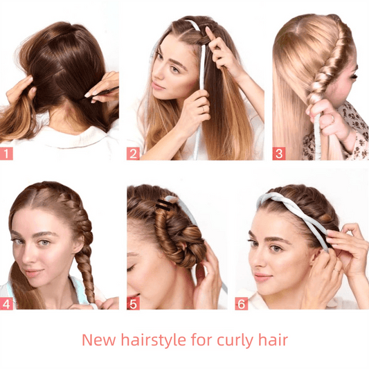 Heatless hair curler ribbon worn on hair for soft waves