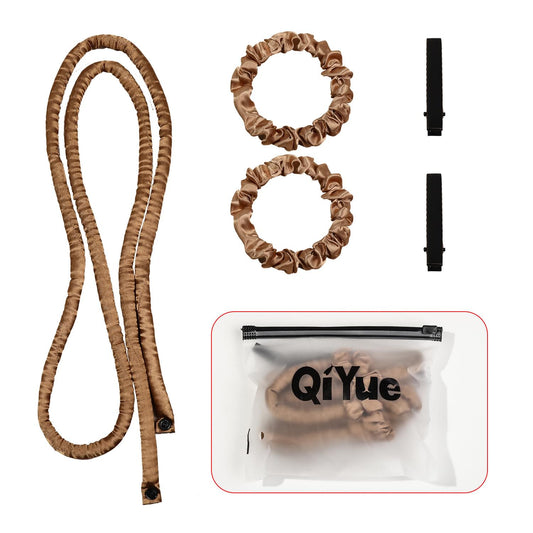 Bronze heatless hair curler ribbon set with two long curlers and tie clips