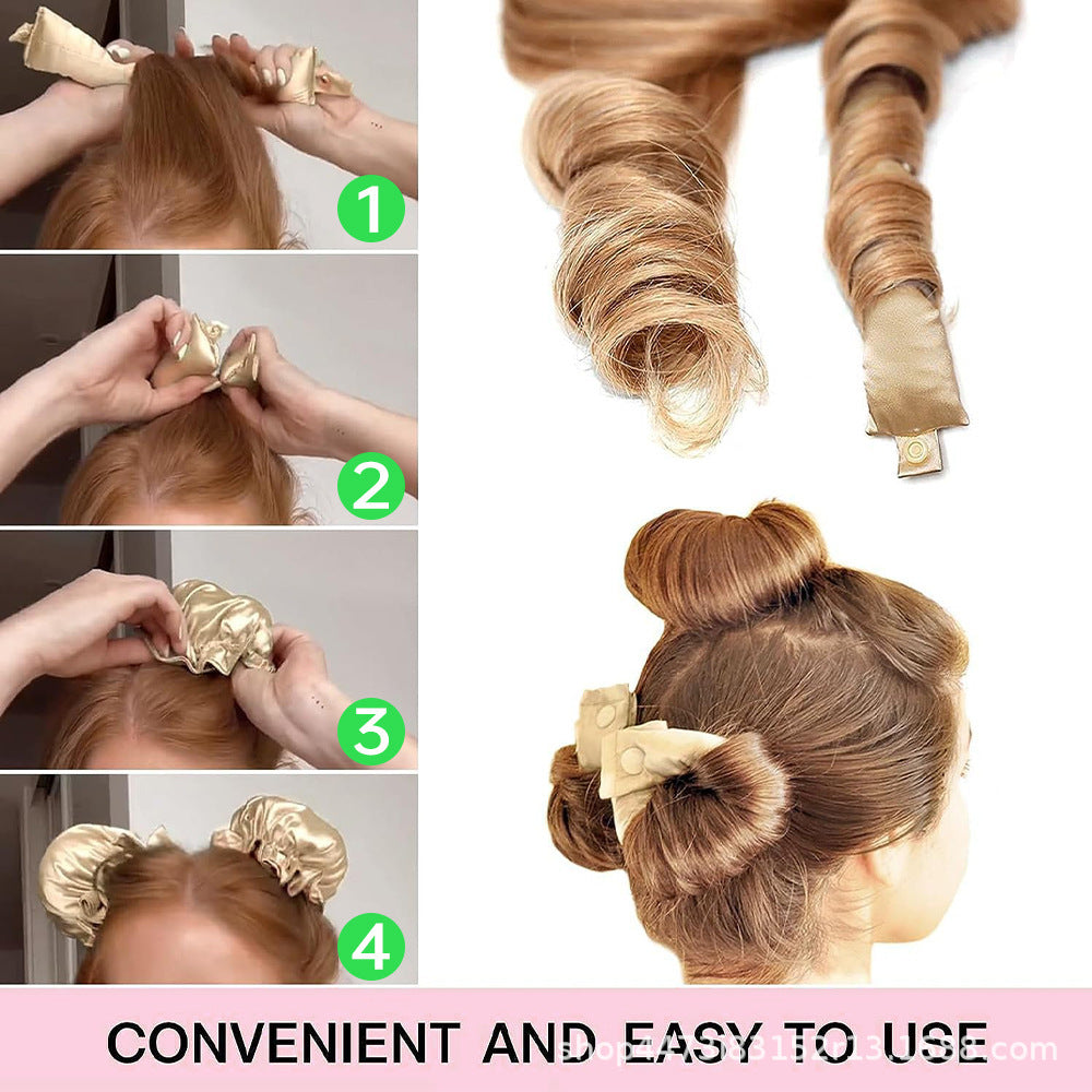 Green Heatless Hair Curler Set with Satin Ribbon and Sleep Caps for Overnight Big Waves Easy Damage-Free Styling Solution for Local Women Professional Kit
