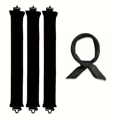 Black Heatless Hair Curler 2 Pack with Satin Scarf and Soft Sponge Rollers for Overnight Big Waves Damage-Free Styling Solution for Local Professionals