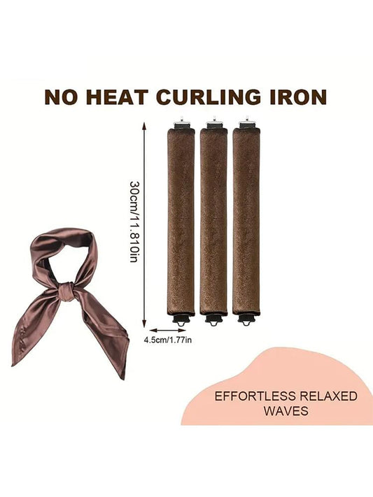 Heatless sponge hair curlers with satin scarf, three roller set
