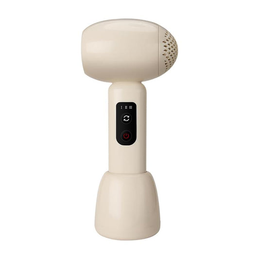 White handheld baby hair dryer with round diffuser and built-in control panel