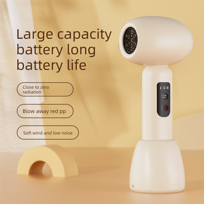 White Wireless Baby Hair Dryer with Constant Temperature and Negative Ion Technology for Gentle Hair and Skin Care, Ideal for Infants and Toddlers