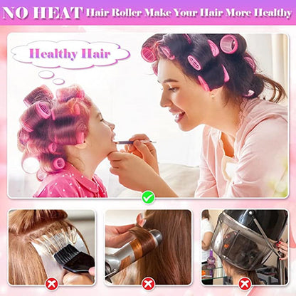 Light purple 49-Piece Pink Plastic Hair Rollers Set with Clips and Storage Bag for At-Home Styling – Multi-Size Curlers for Voluminous Curls, Waves and Bangs