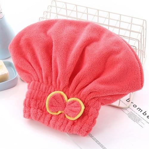 Red coral fleece hair drying towel cap with bow