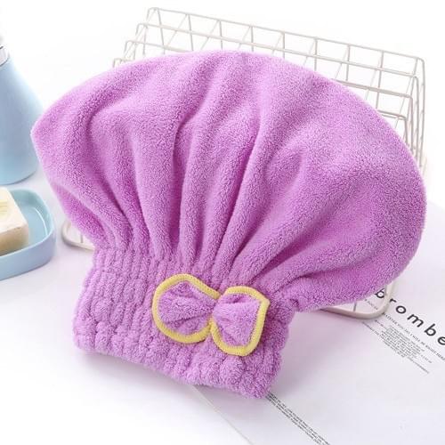 Light purple fleece hair drying turban cap with bow