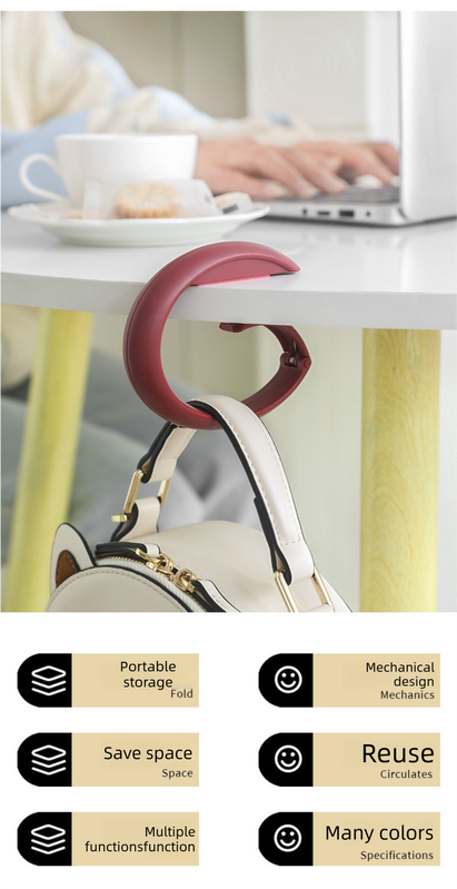 2 PCS Portable Purse Bag Hook Hanger Table Edge Holder Creamy White Foldable Non-Slip Clip for School Desk Office & Cafe