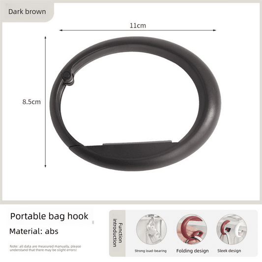 Dark brown portable bag hook clip, round foldable ring with small locking piece