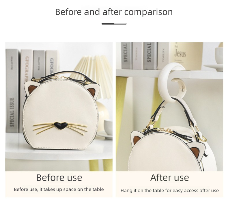 2 PCS Portable Purse Bag Hook Hanger Table Edge Holder Cherry Blossom Pink Foldable Non-Slip Clip for School Desk Office & Cafe