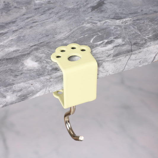 Light yellow desk side hook with adjustable clamp and curved metal hook