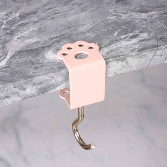 Pastel pink paw-shaped desk hook clamp with gold adjustable J-hook