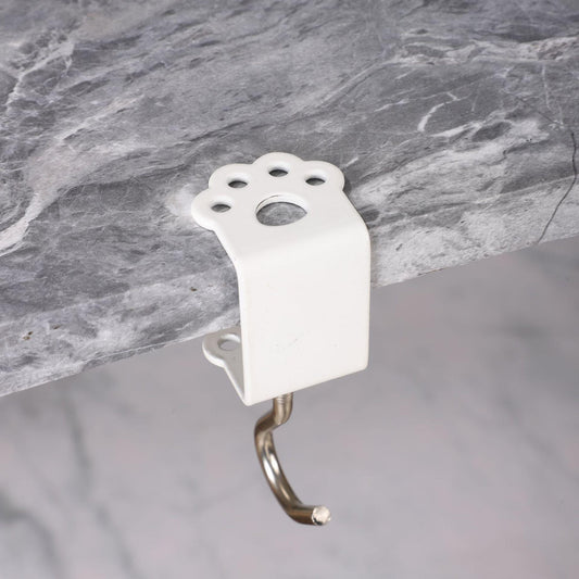 White no-drill desk side hook clamp with metal hanging hook