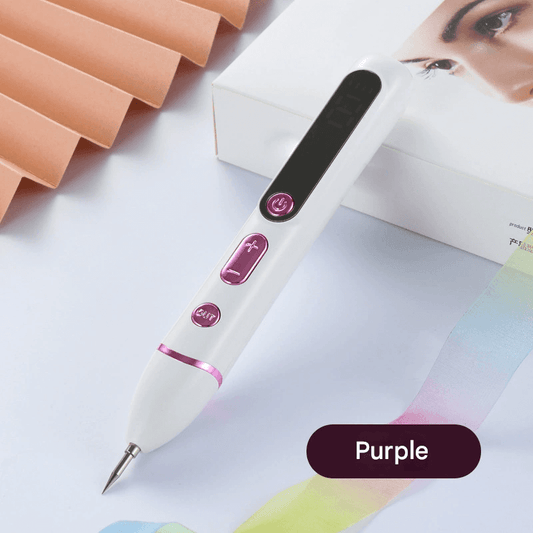 Purple and white electric spot remover pen with pointed needle tip