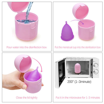 2PCS Reusable Medical Grade Silicone Menstrual Cup(XS Size) & 2PCS Matching Sterilizer Box - Microwave Safe Disinfector Case, Heat Resistant 130°C (Blue Set)