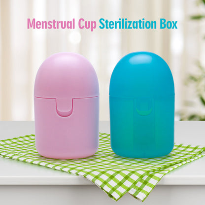 2PCS Reusable Medical Grade Silicone Menstrual Cup(L Size) & 2PCS Matching Sterilizer Box - Microwave Safe Disinfector Case, Heat Resistant 130°C (Pink Set)