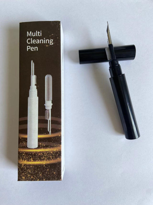 Black 3-in-1 cleaning pen with soft brush and metal tip for earbuds