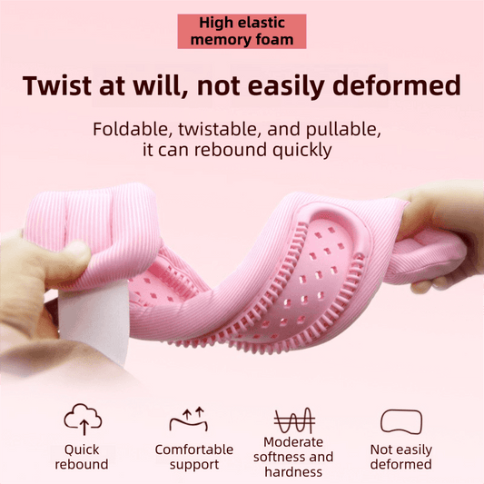 Pink neck brace with adjustable loop padding and perforated inner support
