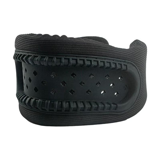 Black adjustable neck brace with molded outer and high-elastic foam padding