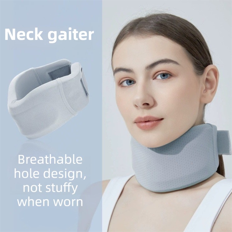 Grey Adjustable Cooling Jelly Core Neck Brace with Washable Cover - 3D Hollow Cervical Collar for Posture & Forward Head Correction (M Size)