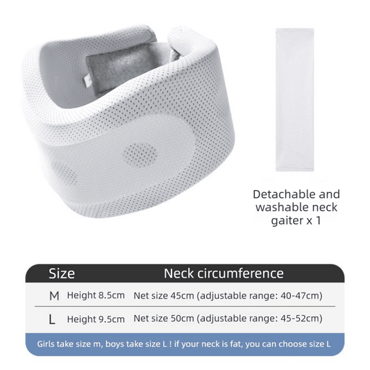 Grey neck brace with detachable washable neck gator cover, mesh outer padding