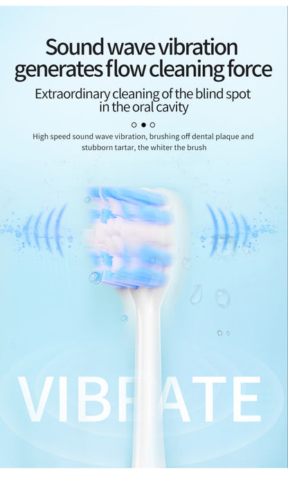 Black Smart Sonic Electric Toothbrush Kit with 4 Heads & Travel Case - 6 X Cleaning Modes and High-Frequency Vibration with Soft Protective Bristles