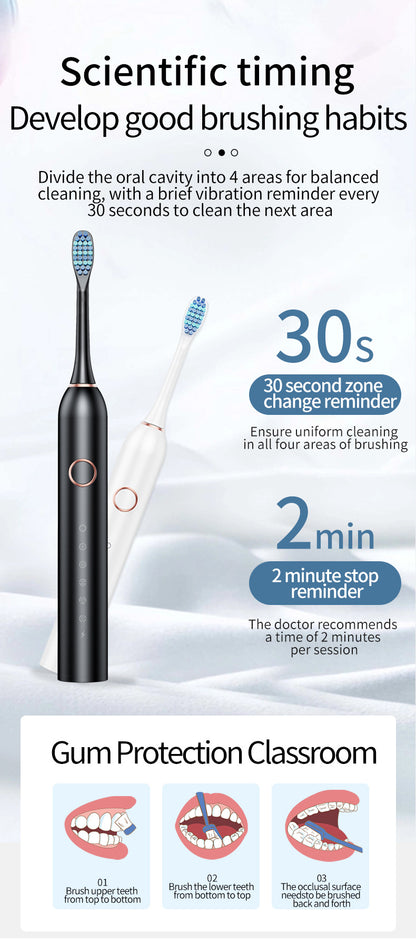 Pink Smart Sonic Electric Toothbrush Kit with 4 Heads & Travel Case - 6 X Cleaning Modes and High-Frequency Vibration with Soft Protective Bristles