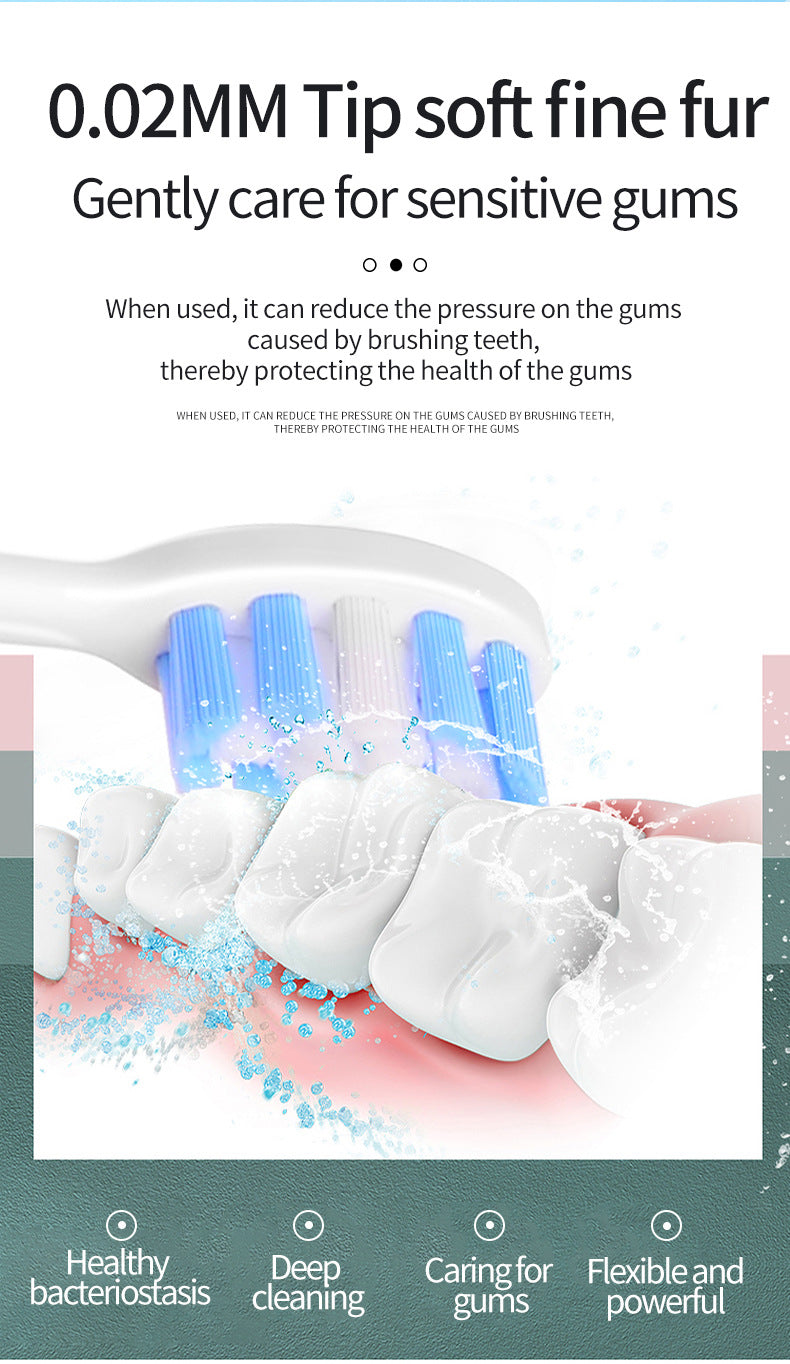White Smart Sonic Electric Toothbrush Kit with 8 Heads & Travel Case - 6 X Cleaning Modes and High-Frequency Vibration with Soft Protective Bristles