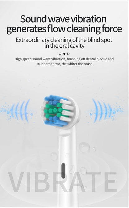 Black Rotating Round Head Electric Toothbrush Kit with 4 Heads, Case & Stand - 3D Oscillating Mechanical Cleaning for Deep Plaque Removal