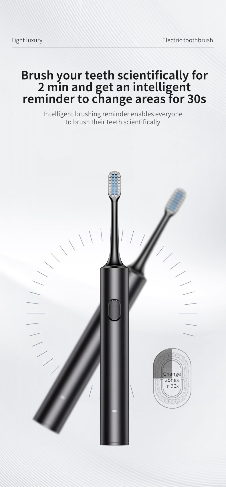Black Sonic Electric Toothbrush Kit with 5 Cleaning Modes, 8 Heads & Travel Case - Smart Timer & Quad-Pacer, Soft Double-Arc Bristles and 120-Day Long Battery Life