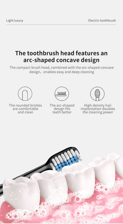 Black Sonic Electric Toothbrush Kit with 5 Cleaning Modes, 8 Heads & Travel Case - Smart Timer & Quad-Pacer, Soft Double-Arc Bristles and 120-Day Long Battery Life