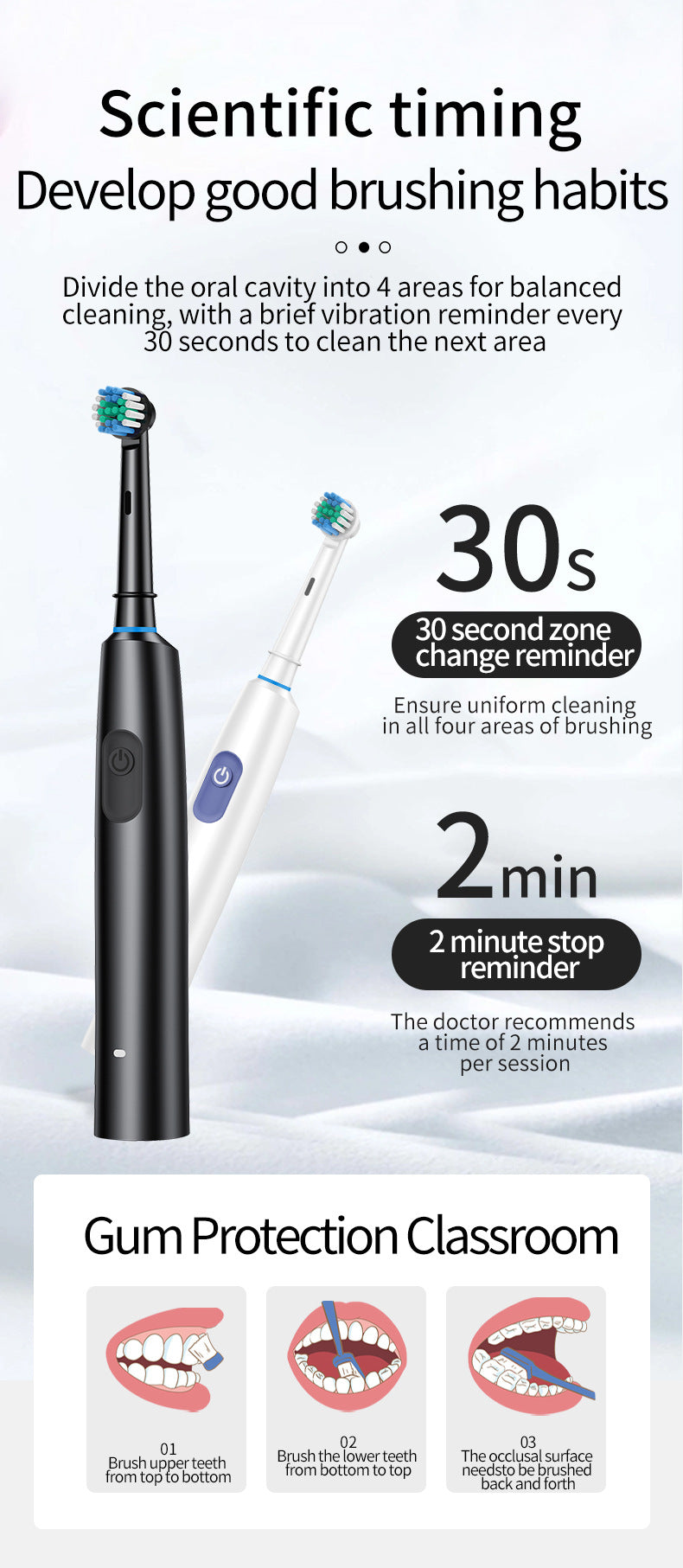 Black Rotating Round Head Electric Toothbrush Kit with 8 Heads & Case - 3D Oscillating Mechanical Cleaning for Deep Plaque Removal