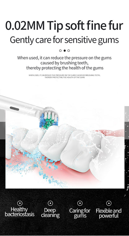 White Rotating Round Head Electric Toothbrush Kit with 8 Heads & Case - 3D Oscillating Mechanical Cleaning for Deep Plaque Removal