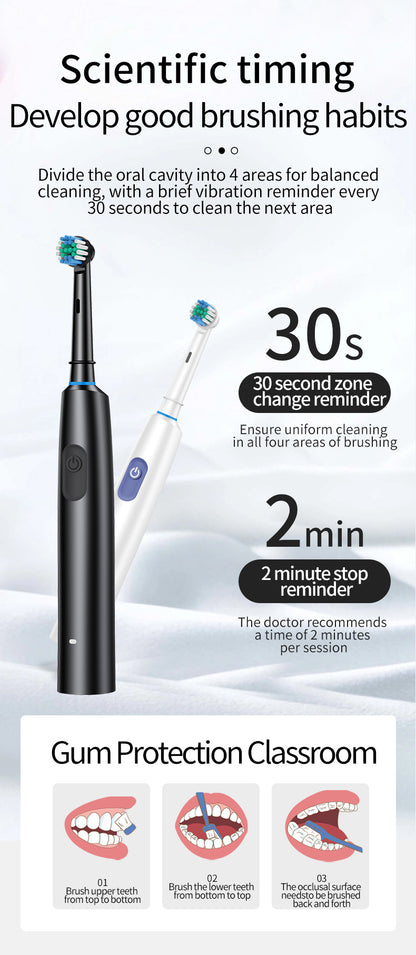 Pink Rotating Round Head Electric Toothbrush Kit with 4 Heads & Case - 3D Oscillating Mechanical Cleaning for Deep Plaque Removal