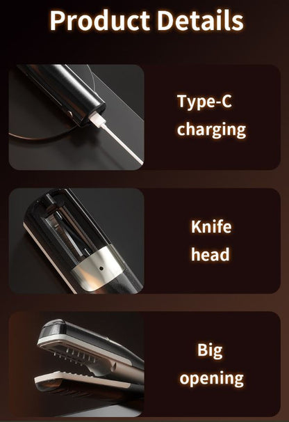 Black Cordless Automatic Split End Hair Trimmer - High-Speed Double-Sided Blade, Visible Trimming Window & Large Opening