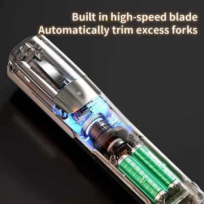 White Cordless Automatic Split End Hair Trimmer - High-Speed Double-Sided Blade, Visible Trimming Window & Large Opening