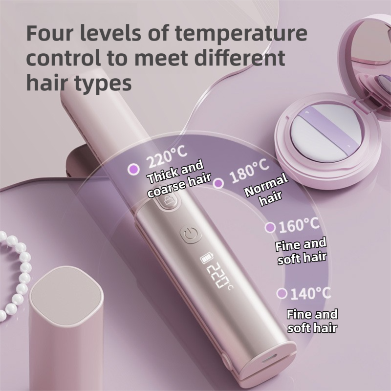 Coffee 2-in-1 Wireless Hair Styler with 4 Temperature Settings, Dual Anti-Scalding & Cap - 3D Ceramic Heating Brush with Essential Oil Coating