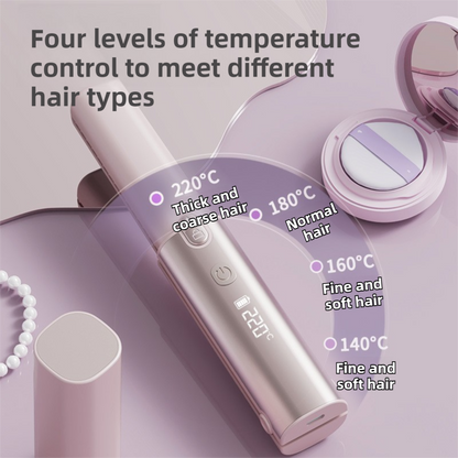 Pink 2-in-1 Wireless Hair Styler with 4 Temperature Settings, Dual Anti-Scalding & Cap - 3D Ceramic Heating Brush with Essential Oil Coating