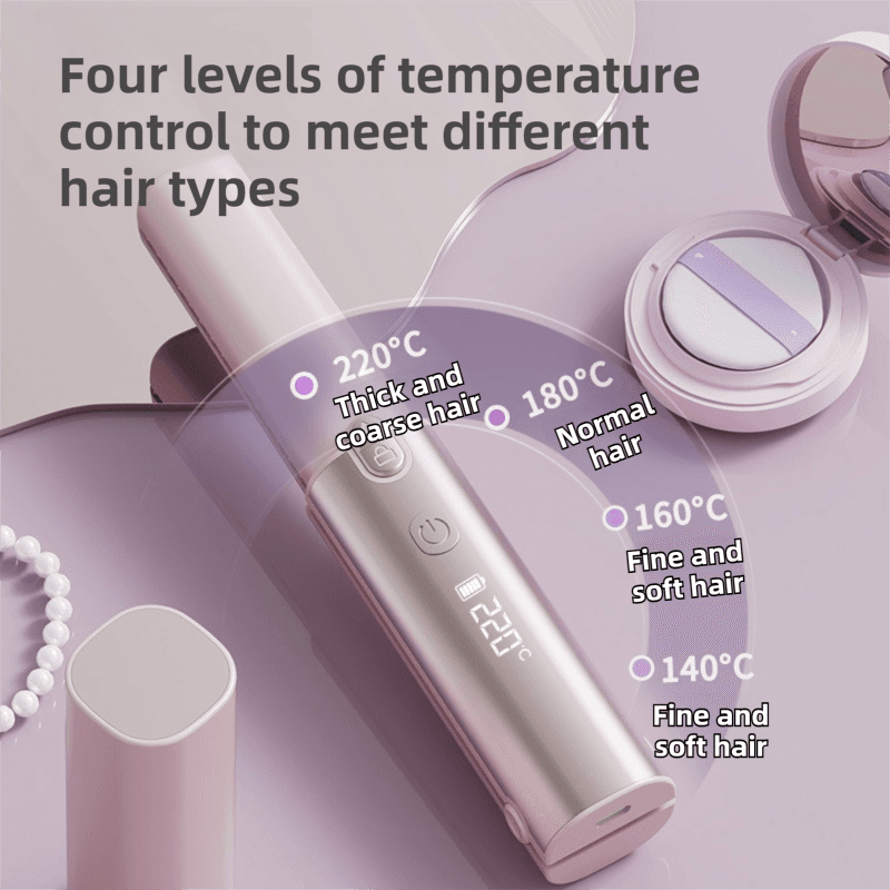 White hair styler with digital display and temperature control buttons