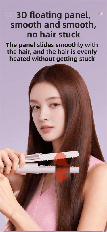 White hair styler brushing through long hair for smooth styling