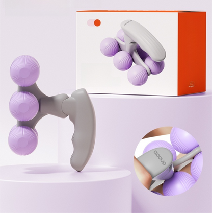 Purple Compact 6-Wheel Handheld Massager - Smooth & Silent, Deep Tissue Muscle Relaxer for Yoga Fitness and Home Recovery