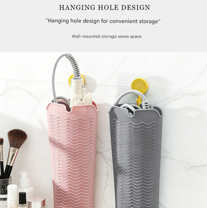 Black 2-in-1 Silicone Wave Anti-Scalding Mat & Pouch for Hair Tools (2-Pack) - Travel-Ready Heat-Resistant Hanging Storage Bag