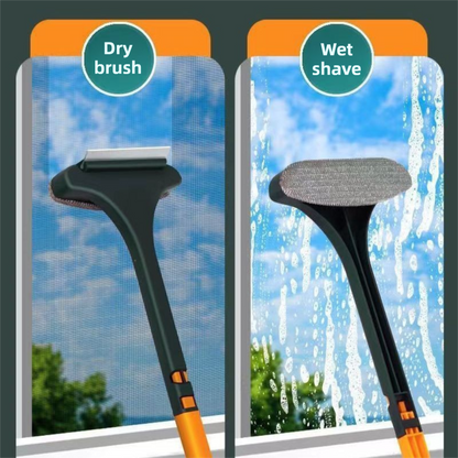 2-Pack 2-in-1 Professional Window Screen Brush & Glass Cleaner - Detachable Long-Handle Squeegee & Scrubber (White Green & Yellow Green)