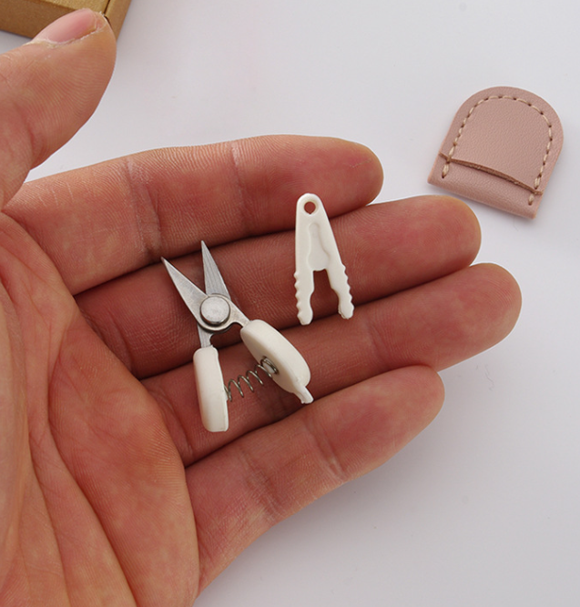 Brown Ultra-Portable Mini Precision Scissors Set - Compact 7cm Craft Snips with Safety Cap, Leather Sheath, and Keychain Hook for Travel and DIY