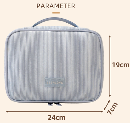 Beige Professional Large Capacity Travel Makeup Bag - Multifunctional Cosmetic Organizer with Dedicated Brush Slots and Portable Handle