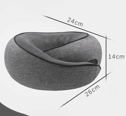 Dark grey U-shaped travel neck pillow with textured fabric cover